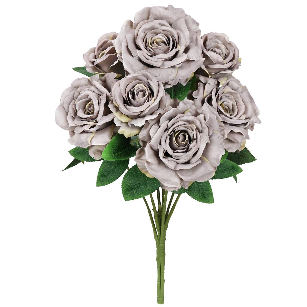 Set of 2 Grey Beige Artificial Grand Rose Flower Stem Bush Bouquet 22in - 22" L x 12" W x 12" DP