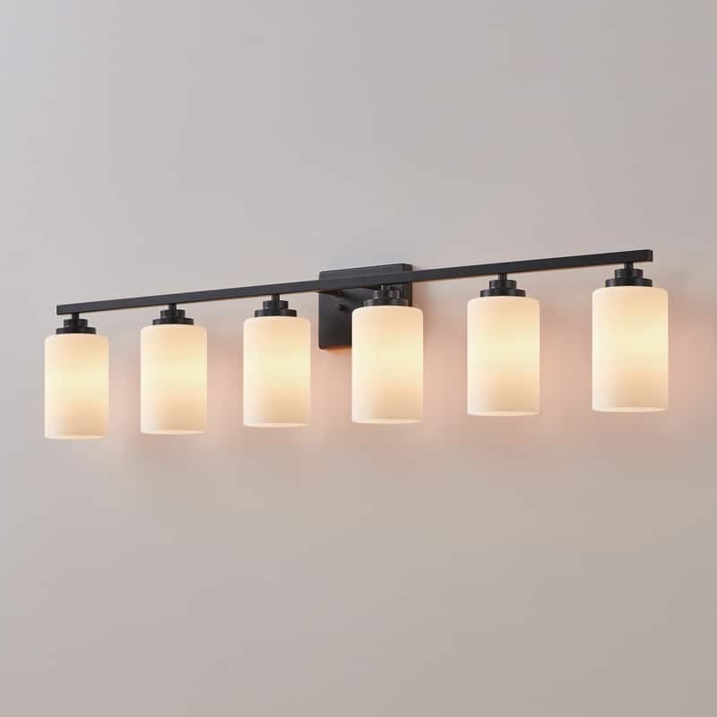KAWOTI Rive 43" 6-Light Modern Vanity Light with Frosted White Glass