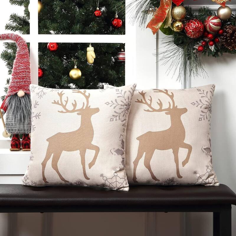 Christmas Pillow Covers 18x18 Set of 2 for Home Indoor - Beige
