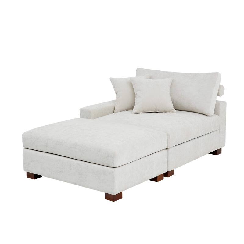 Modern Chenille Chaise Lounge Set with Ottoman