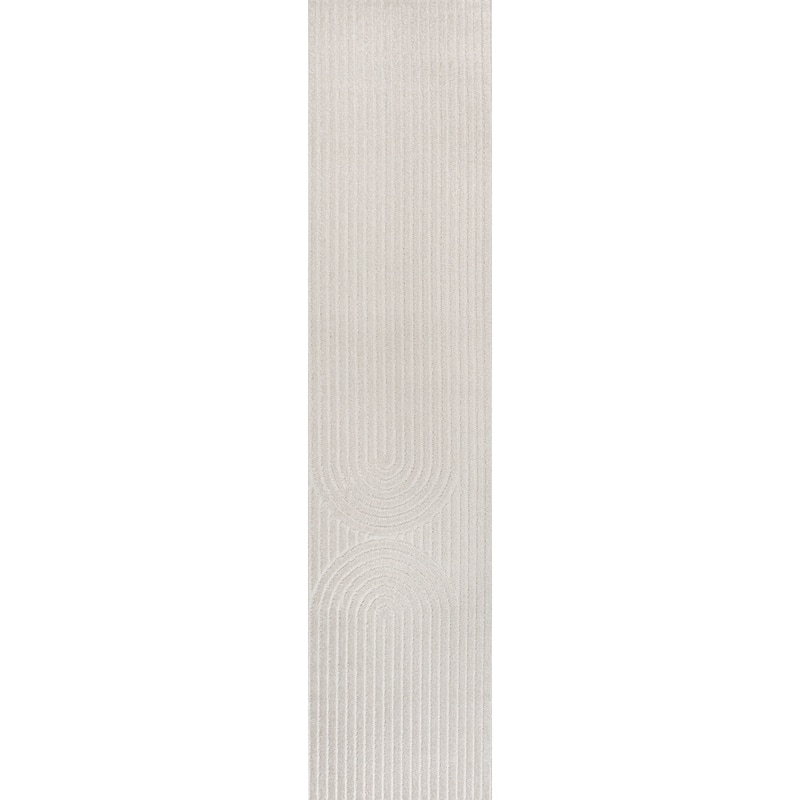 JONATHAN Y Peater High-Low MidCentury Modern Arch Stripe Two-Tone Indoor/Outdoor Rug - 2 X 8 - Ivory/Cream