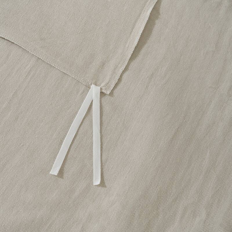 Wholinens Stone Washed Linen Cotton Blend Duvet Cover Set, Herringbone Design