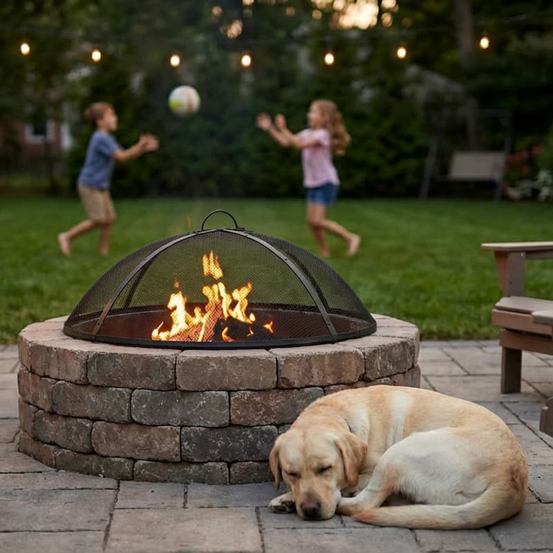 Sunnydaze Round Outdoor Fire Pit Spark Screen - 22" Diameter