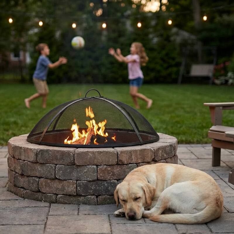 Sunnydaze Round Outdoor Fire Pit Spark Screen - 36" Diameter