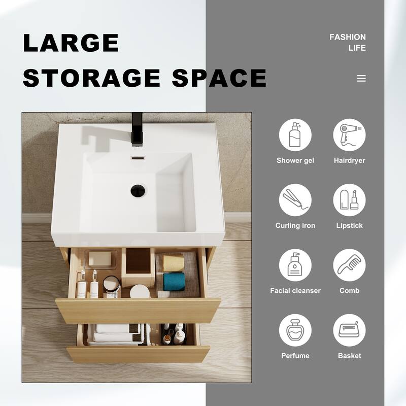 BNK 24/30 inch Freestanding Single Sink Bathroom Vanity with 2 Soft Close Drawers