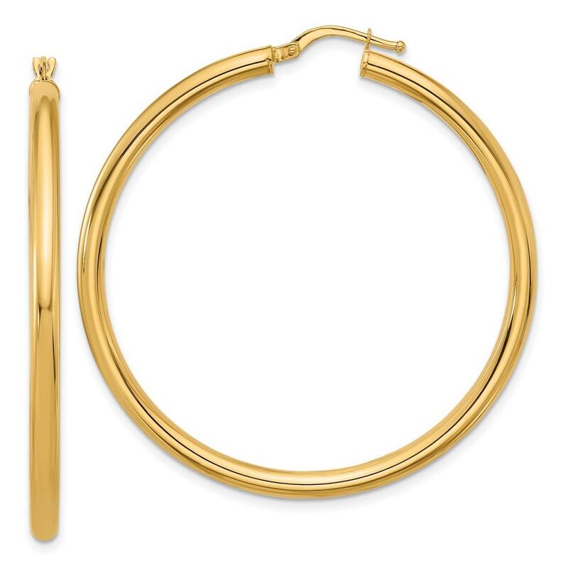 Curata 14k Yellow Gold Polished Round Tube Hoop Earrings - 49x47.5mm