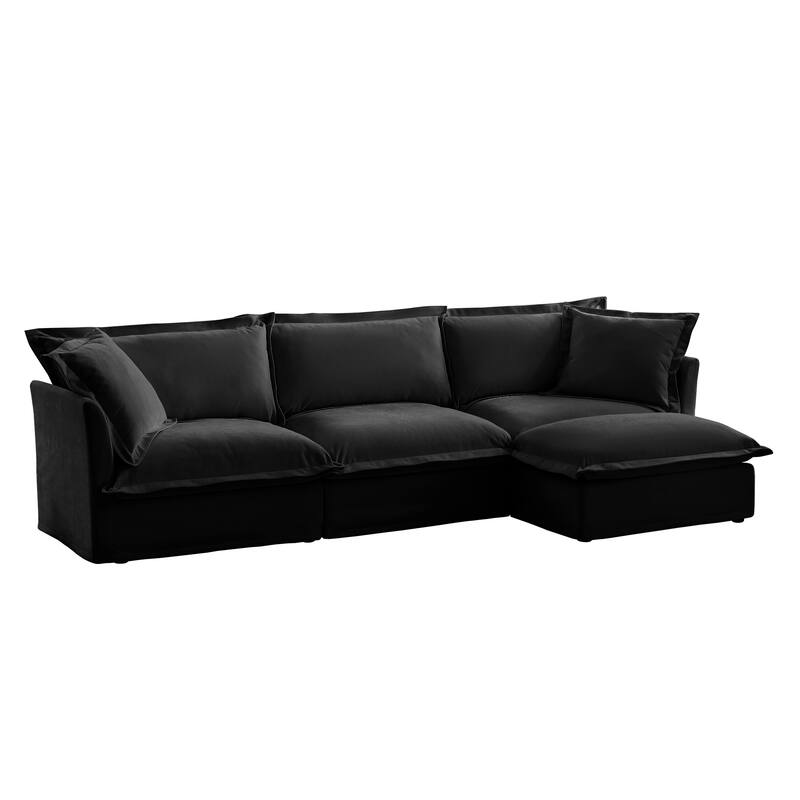 L-Shaped Slipcovered Sectional Sofa Couch, Comfy Chenille Deep Seat Cloud Couch with Convertible Ottoman & 2 Big Pillows
