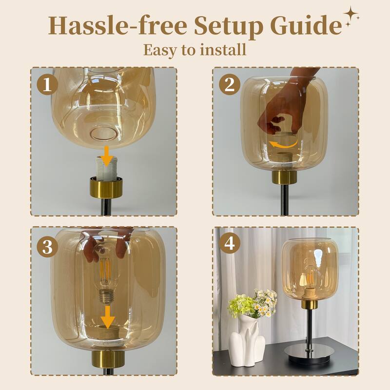 Elegant Amber Glass LED Table Bedside Lamp