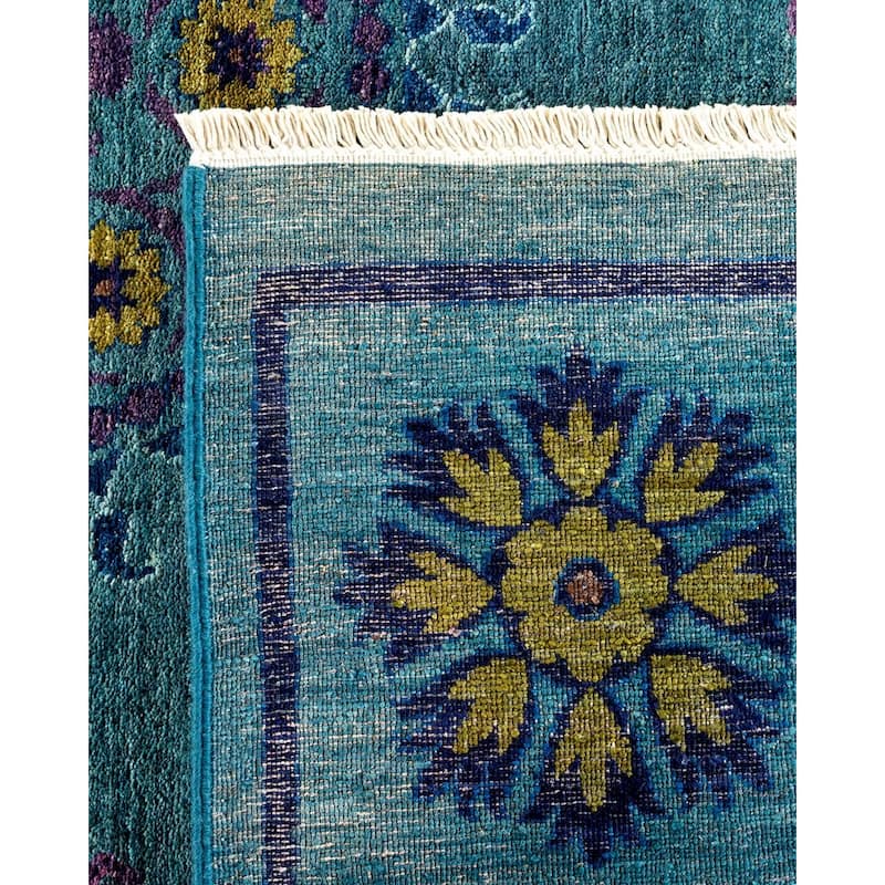 Overton Handknotted Wool Vintage Inspired Contemporary Suzani Green Area Rug - 16' 8" x 9' 2"