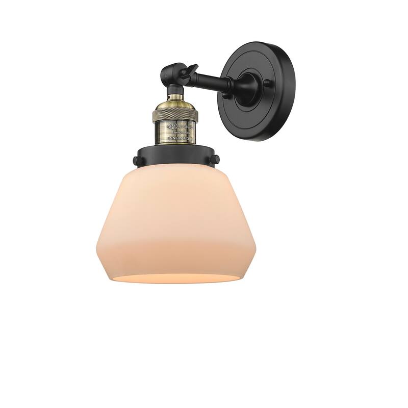 Innovations Lighting Fulton Single Light 11" Tall Bathroom Sconce with - Black Antique Brass / Matte White