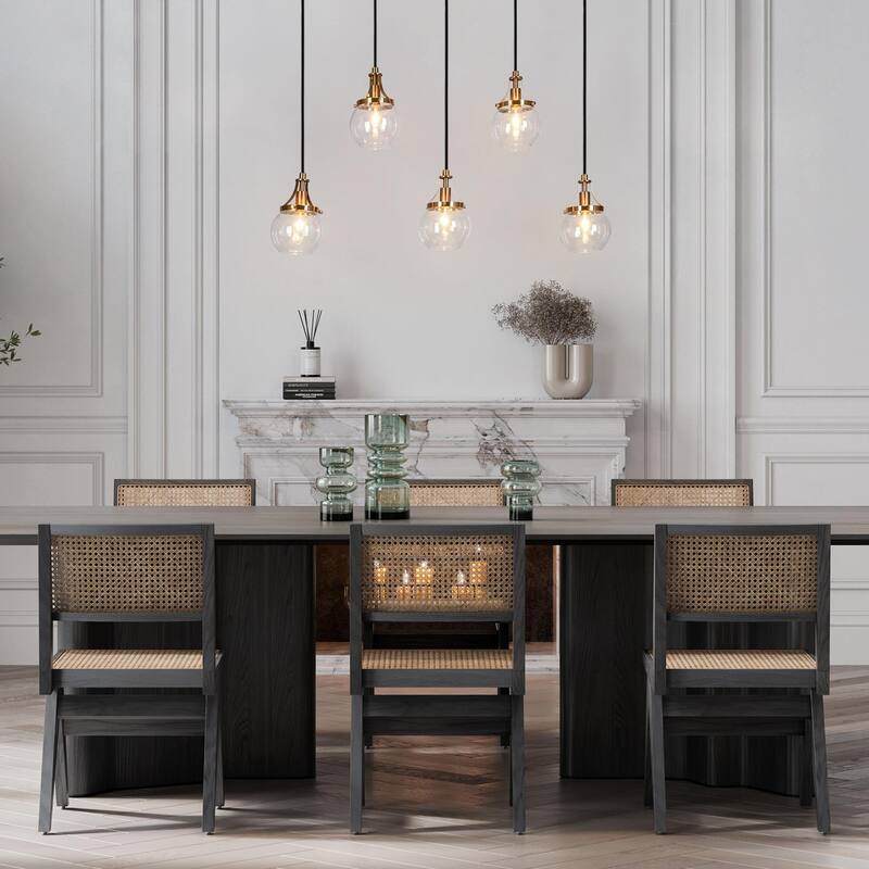 Beta Modern 5-Light Linear Glass Chandelier Black Gold Pendant for Dining Room Island - L 31.5" x W 4.9" x H 8"