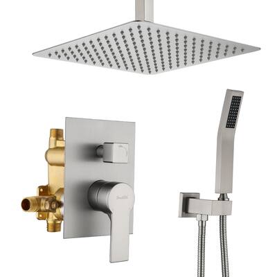 1 Spray Patterns with 2.3 GPM 12 in. Ceiling Mount Dual Shower Heads with Valve Included - 12"