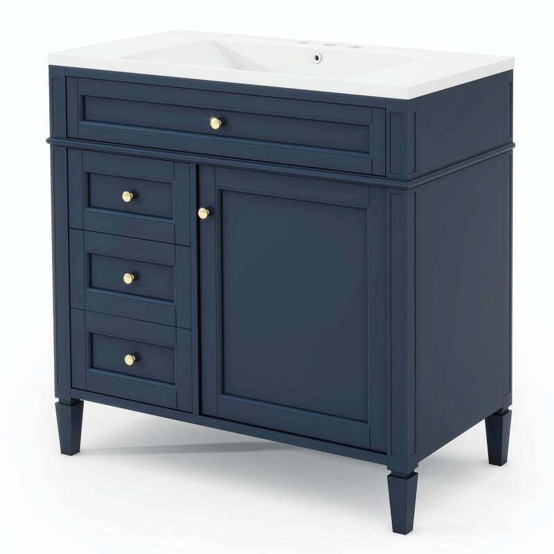 36'' Bathroom Vanity with Top Sink - Modern Storage Cabinet with Mirror
