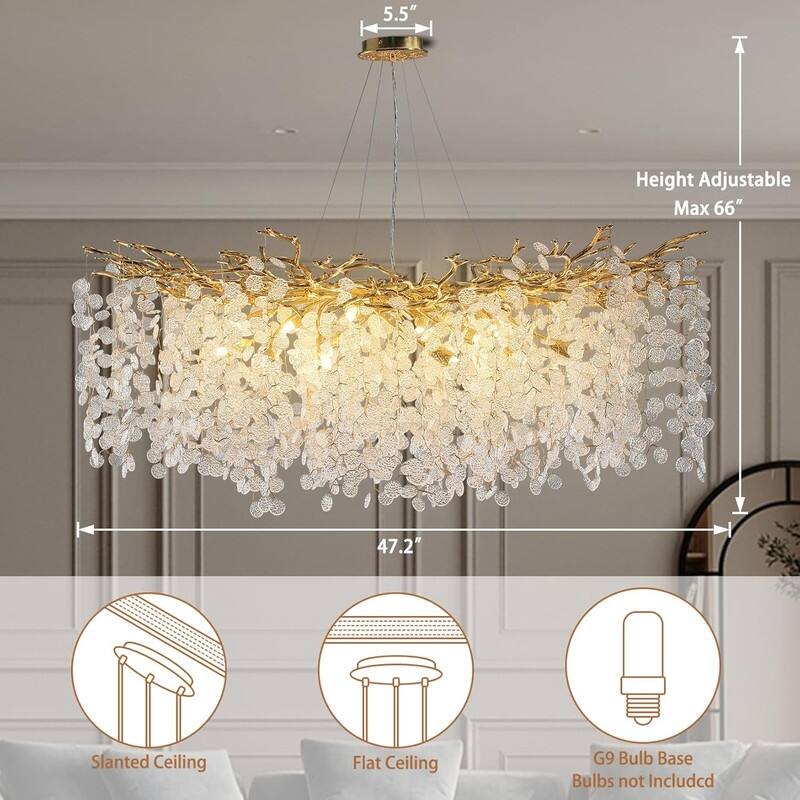 KAYLA 47.2" 18-Lights Gold Modern Tree Branch Chandelier, Luxury K9 Crystal Chandelier