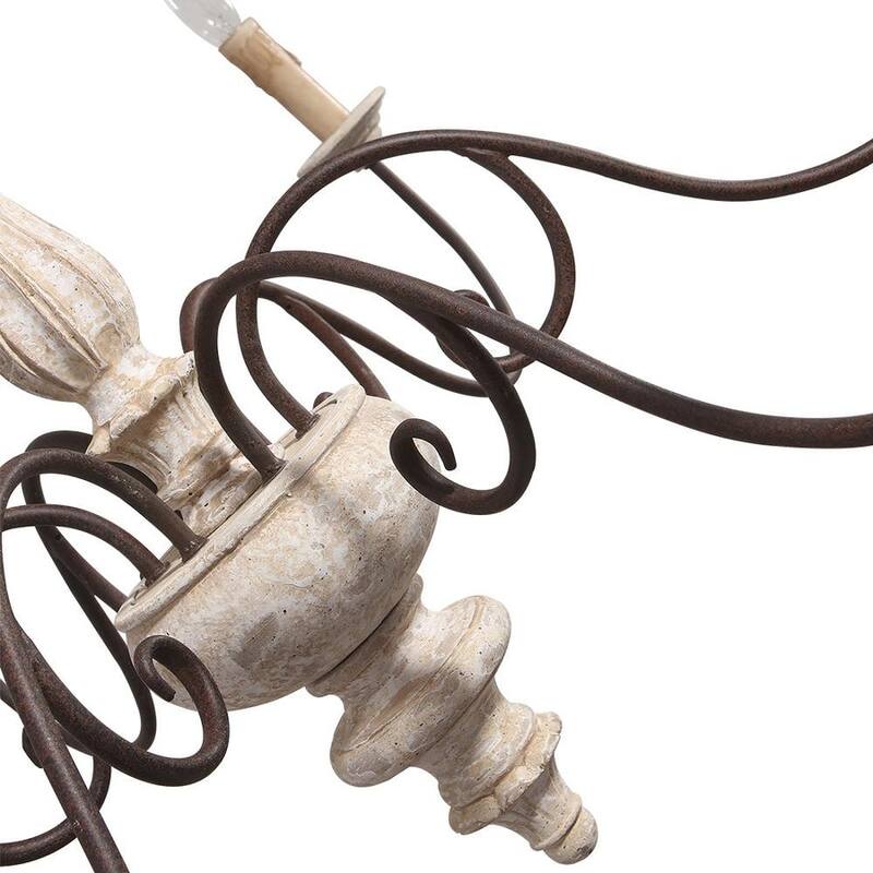 Modern Farmhouse 6-Light Shabby Chic Candle Style Wood Chandelier - Cream - 37 in.