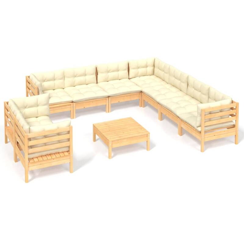 vidaXL Solid Pinewood Patio Lounge Set 10 Piece with Cushions Multi Colors