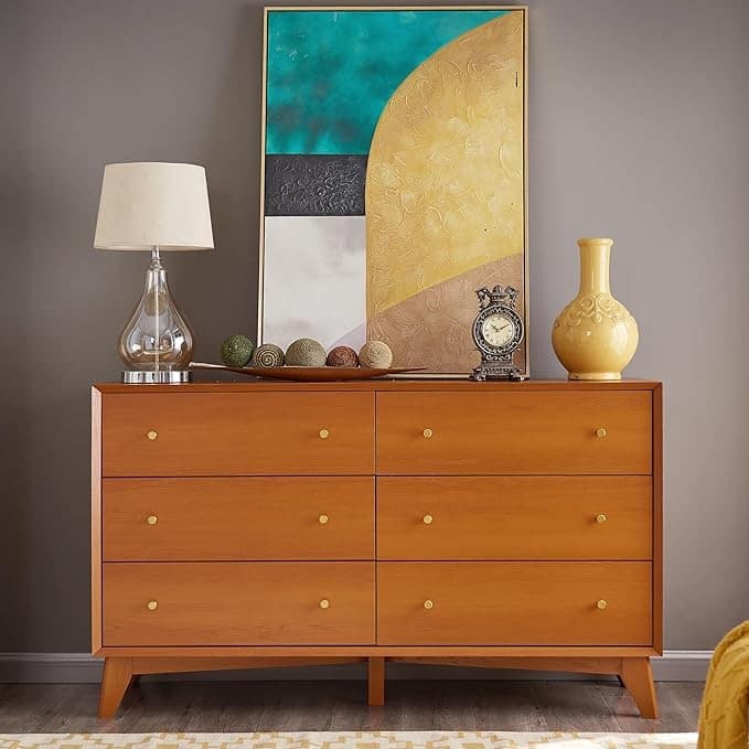 Mid Century Modern 6 Drawer Wood Dresser, Chest of Drawers, TV Stand