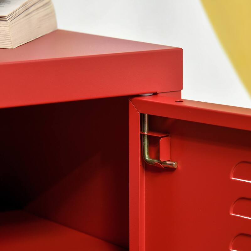 Steel End Table with Adjustable Shelf and Magnetic Door Storage