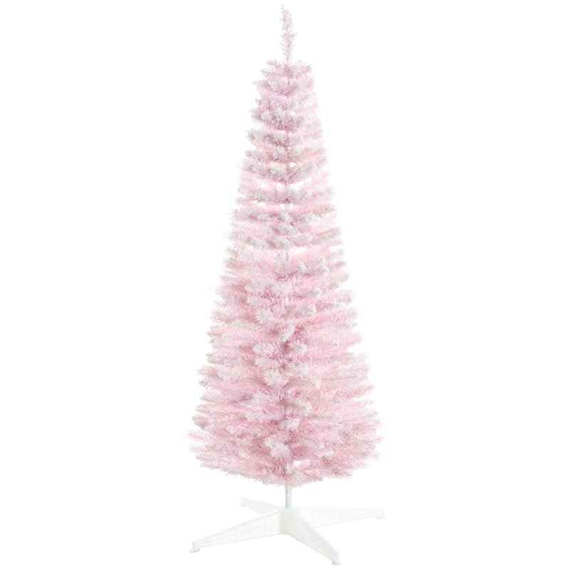 HOMCOM Flocked Artificial Pencil Tree - Slim, Realistic Branches, Plastic Base, Pink