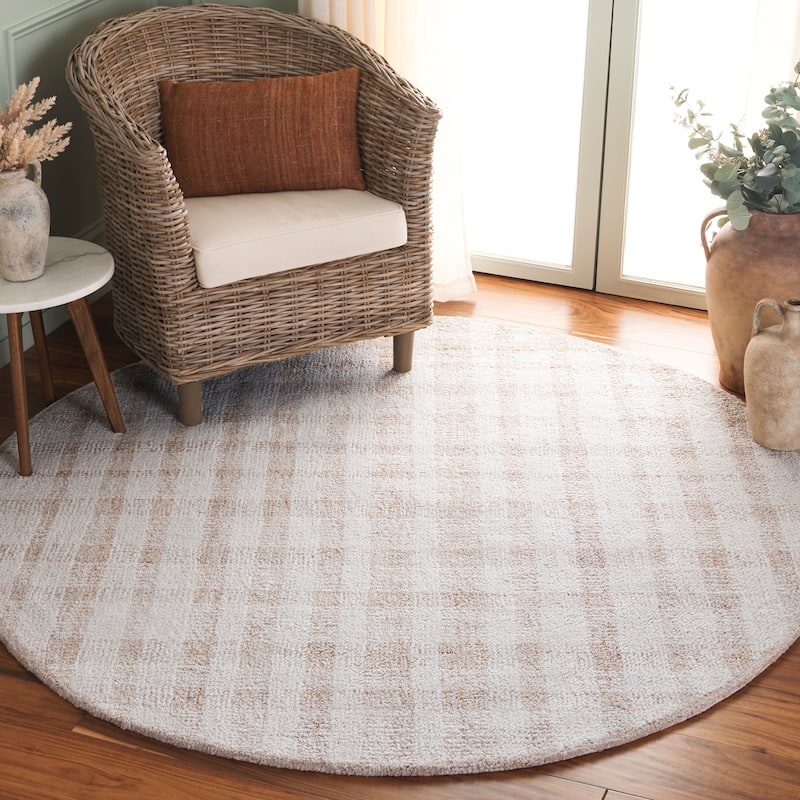 SAFAVIEH Handmade Abstract Imka Checkered Wool Rug - 6' Round - Ivory/Gold