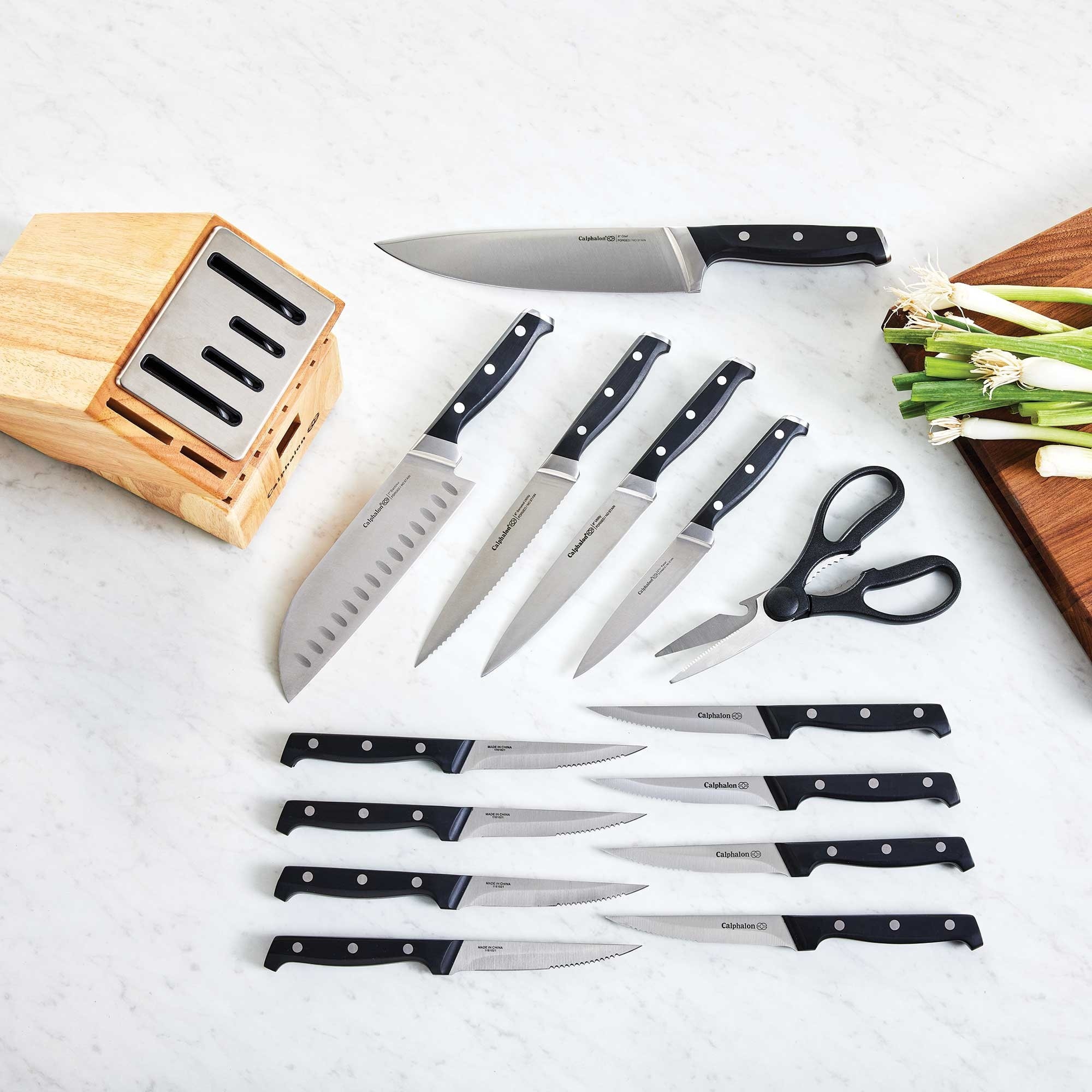 Calphalon Kitchen Knife Set with Self-Sharpening Block,  15-Piece Classic High Carbon Knives: Home & Kitchen