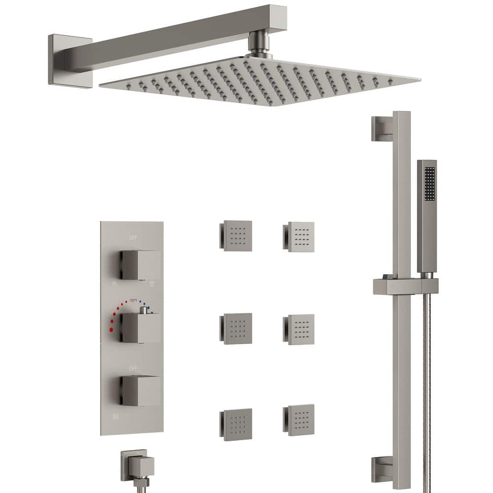 Thermostatic Shower System 12" High-Pressure Rainfall Shower Head with Slide Bar Hand Shower