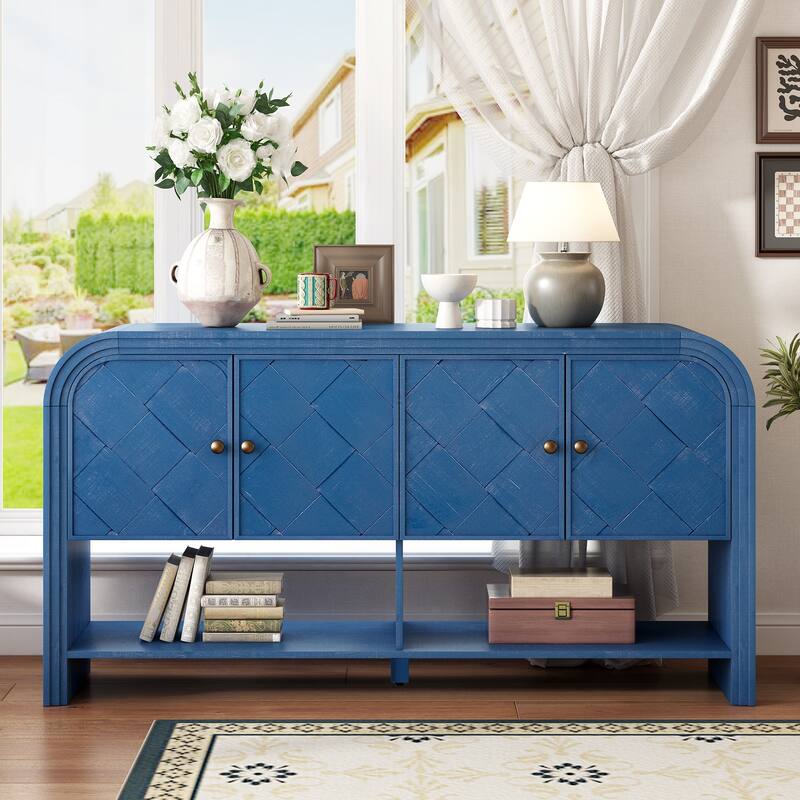 Versatile Console Table Navy Blue Side Table with Storage Cabinet, Hallway Table Entryway Table with Shelves