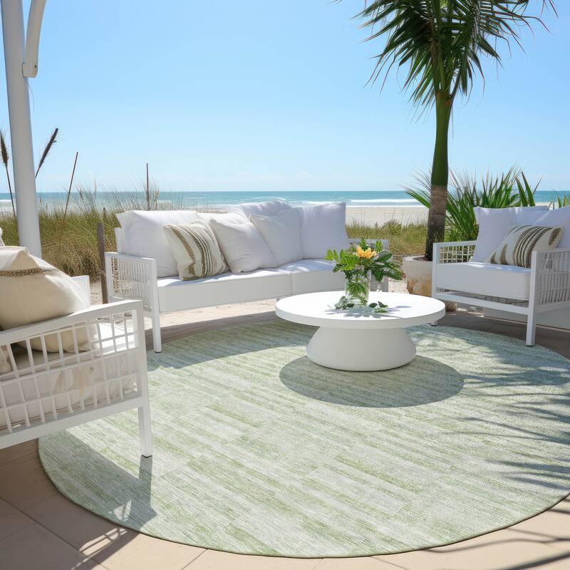 Machine Washable Indoor/ Outdoor Chantille Contemporary Blocks Rug - Sage - 8' x 8'