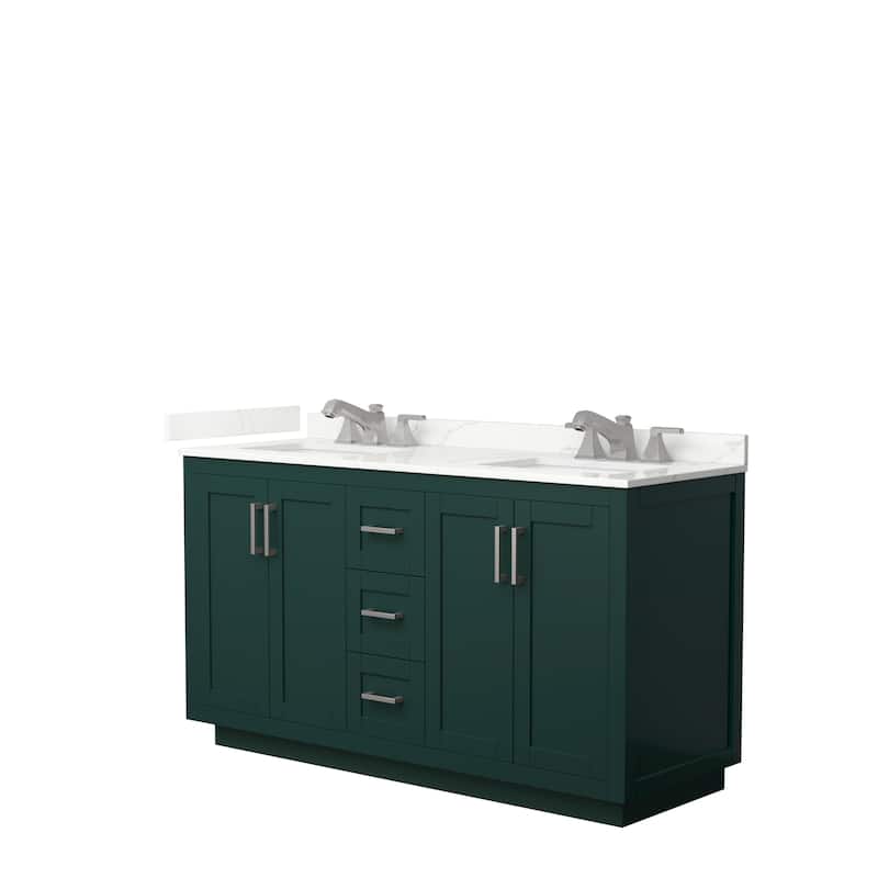 Miranda 60-inch Double Vanity, Quartz Top - Green, Nickel Trim, Giotto Quartz Top