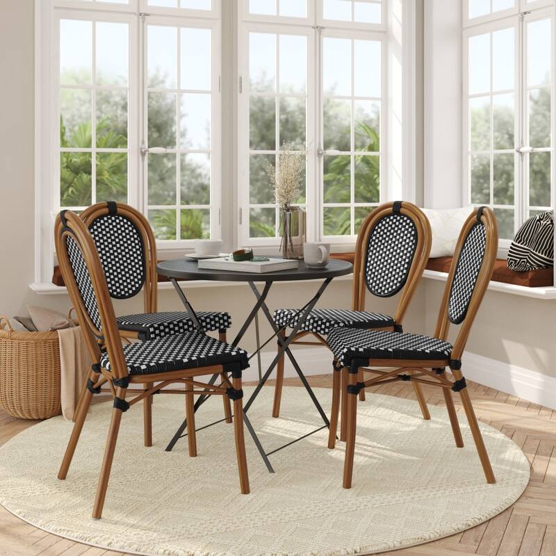 4 Pack All-Weather Commercial Paris Chair with Metal Frames - BlackWhiteNaturalFrame