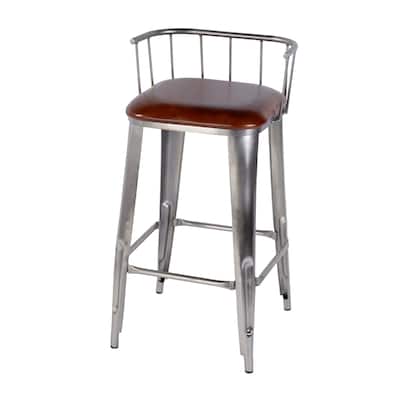 Coriander 31 in. Seat Height Leather & Iron Bar Height Stool with Back and Footrest