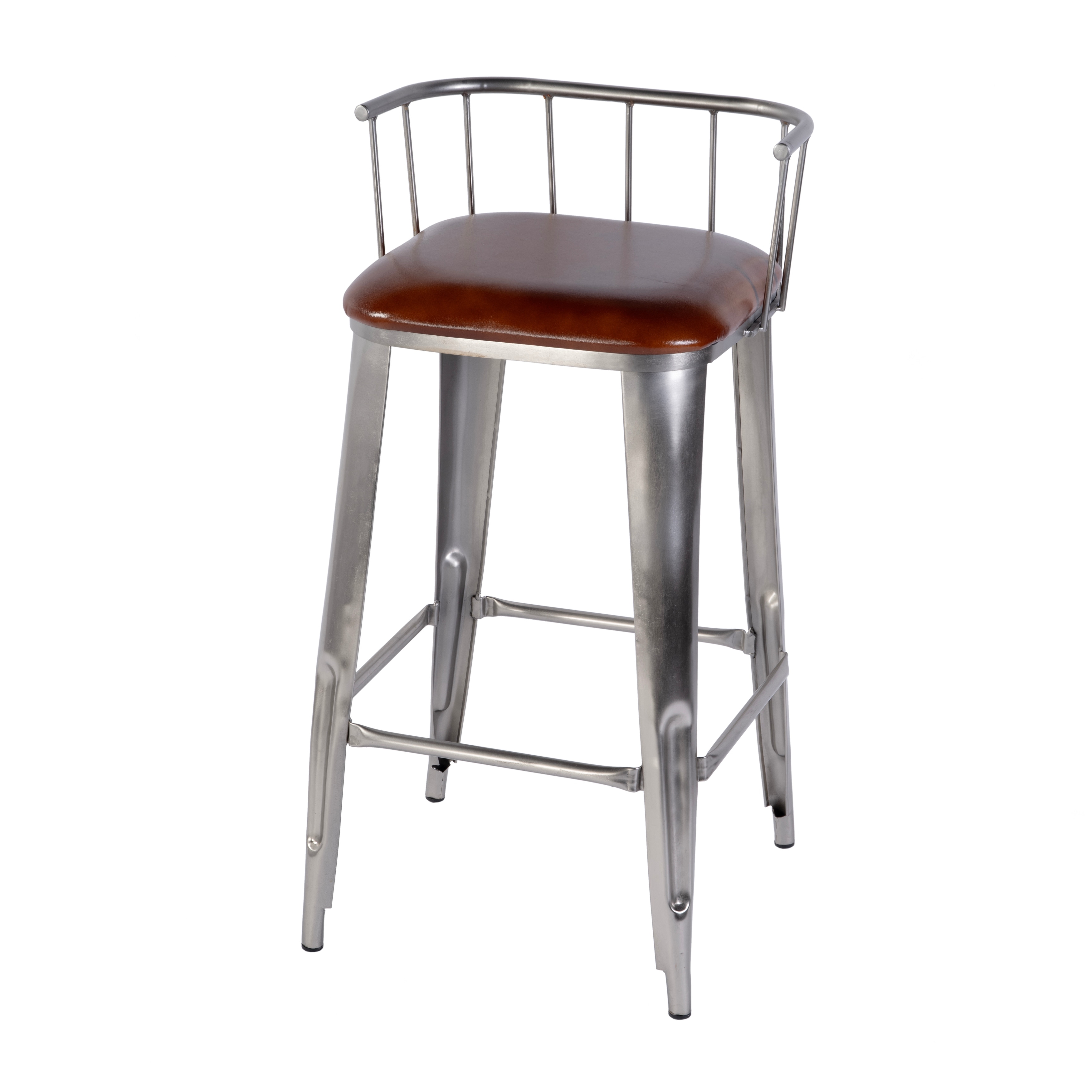 Coriander 31 in. Seat Height Leather & Iron Bar Height Stool with Back and Footrest