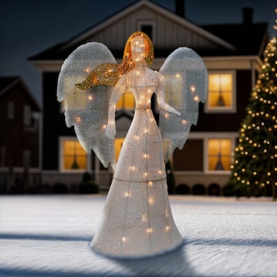 48 Inch Electric Lighted Figurine Glittering White Angel