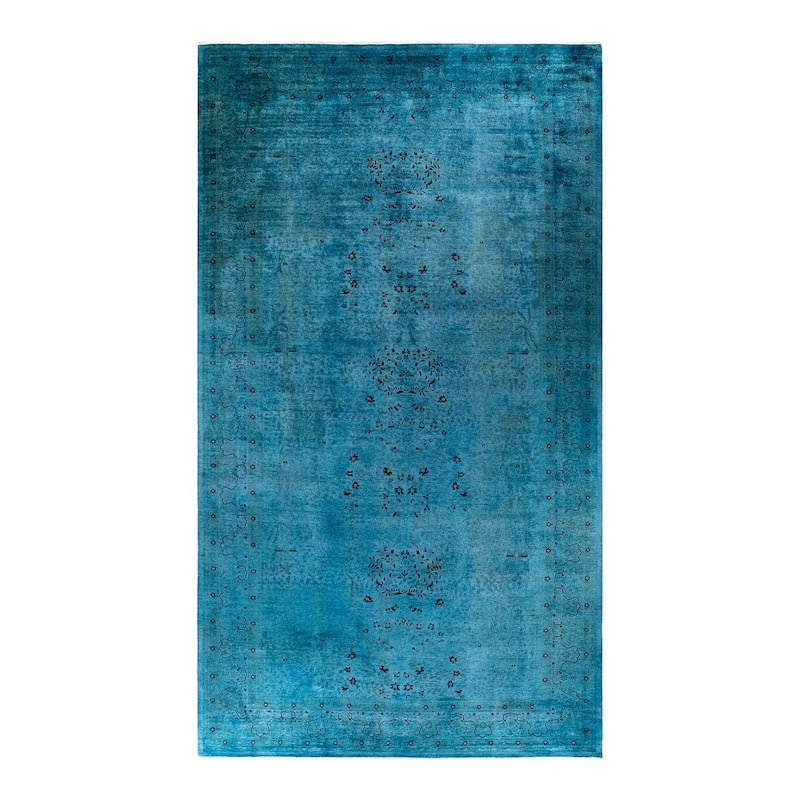 Overton Hand Knotted Wool Vintage Inspired Modern Contemporary Overdyed Blue Area Rug - 10' 1" x 17' 10"