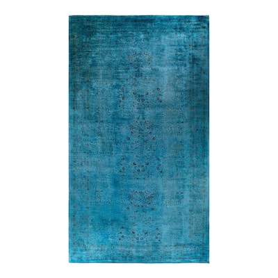 Overton Hand Knotted Wool Vintage Inspired Modern Contemporary Overdyed Blue Area Rug - 10' 1" x 17' 10"