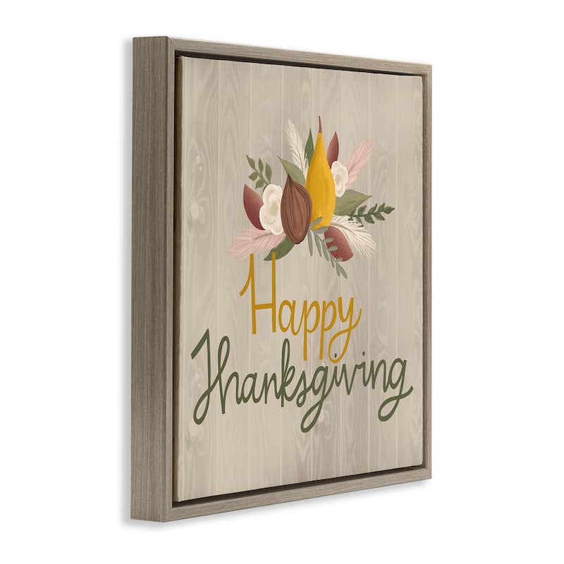 Stupell Happy Thanksgiving Rustic Harvest Framed Floater Canvas Wall Art Design By Mandy Ford Art + Illustration