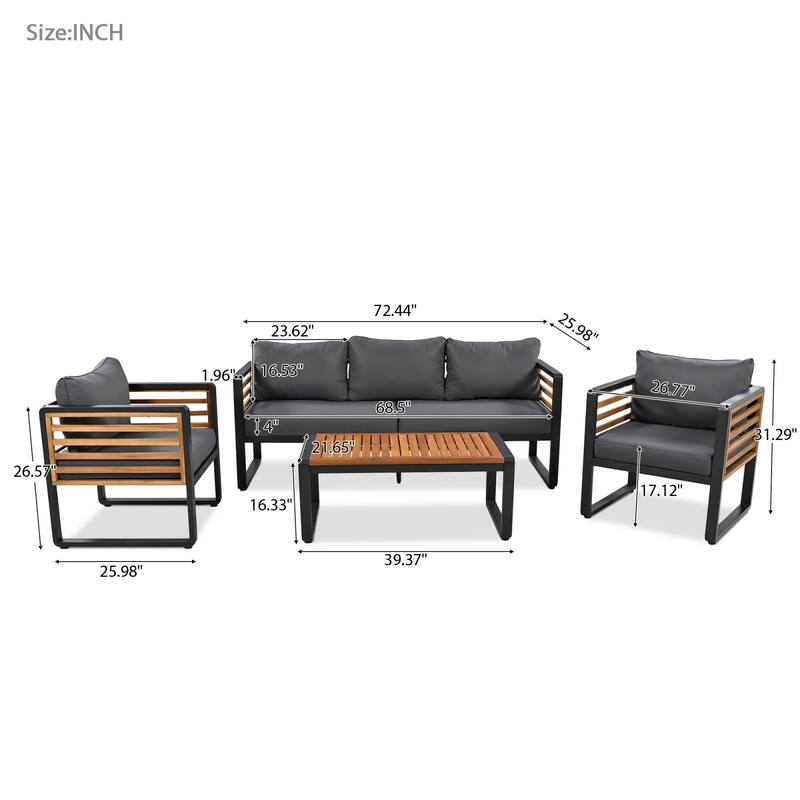 4 Pieces Outdoor Furniture Sofa for 5 Person Conversation Set
