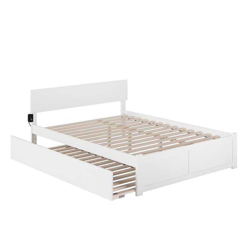 Visions Platform Bed with Trundle & USB Charger - Twin XL - White Wood Frame - Minimalist Design