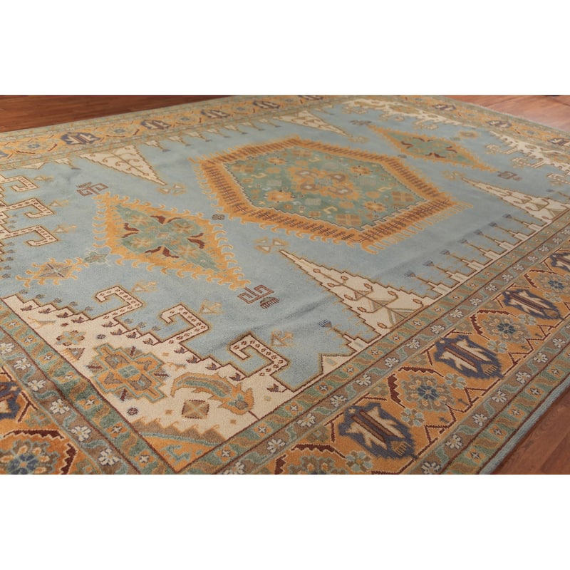 Geometric Khotan Oriental Large Area Rug Hand-Knotted Wool Carpet - 8'11" x 17'7"