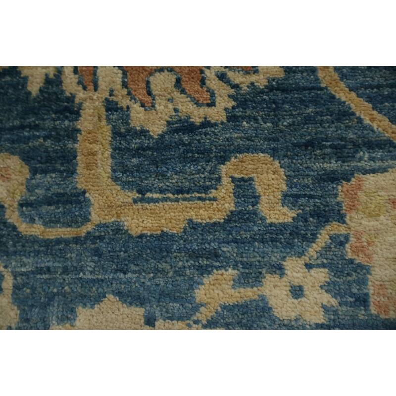 Hand Knotted Oriental 100% Wool Carpet Transitional Floral Navy Blue & Blues Oushak Area Rug - 9' 11'' X 8' 2''