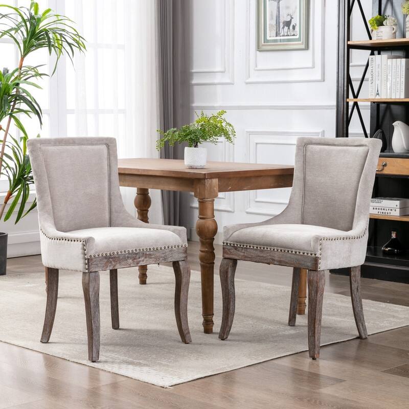 Ultra Side Dining Chair Set of 2 - Modern High Back Fabric Chairs with Bronze Nailhead Trim