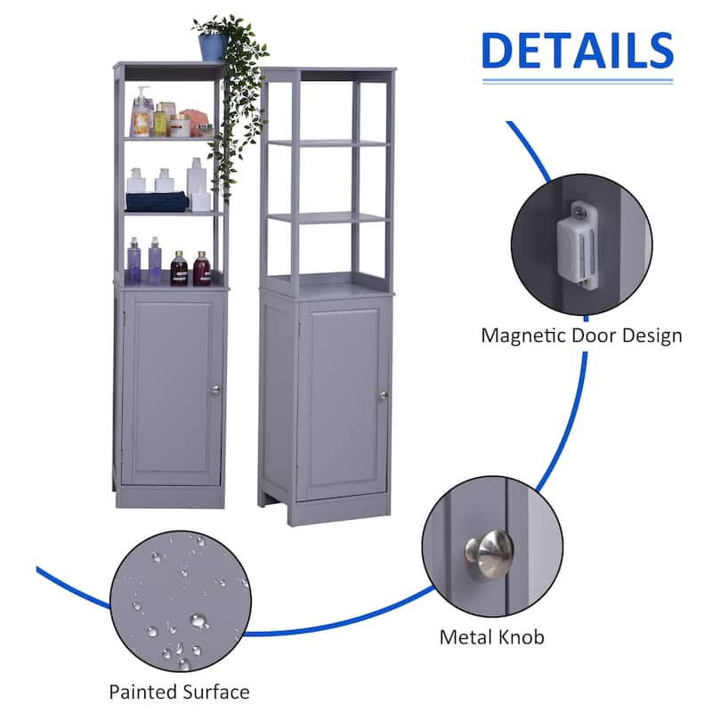 kleankin Freestanding Bathroom Tall Storage Cabinet Organizer Tower with Open Shelves & Compact Design