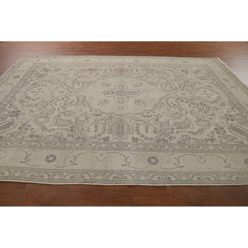 Distressed Tabriz Vintage Persian Rug Hand-Knotted Bedroom Wool Carpet - 7'11" x 11'0"
