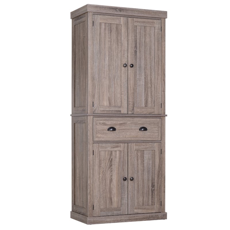 HOMCOM 72" Traditional Freestanding Kitchen Pantry Cupboard with 2 Cabinet,Drawer and Adjustable Shelves - N/A