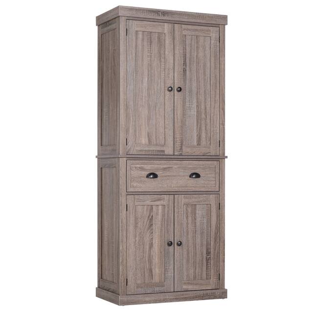 HOMCOM 72" Traditional Freestanding Kitchen Pantry Cupboard with 2 Cabinet,Drawer and Adjustable Shelves - N/A