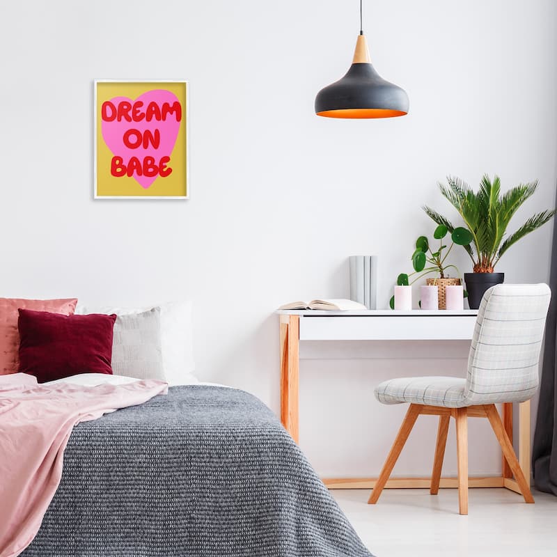 Stupell Dream On Babe on Yellow Framed Giclee Art Design By House of Lulu