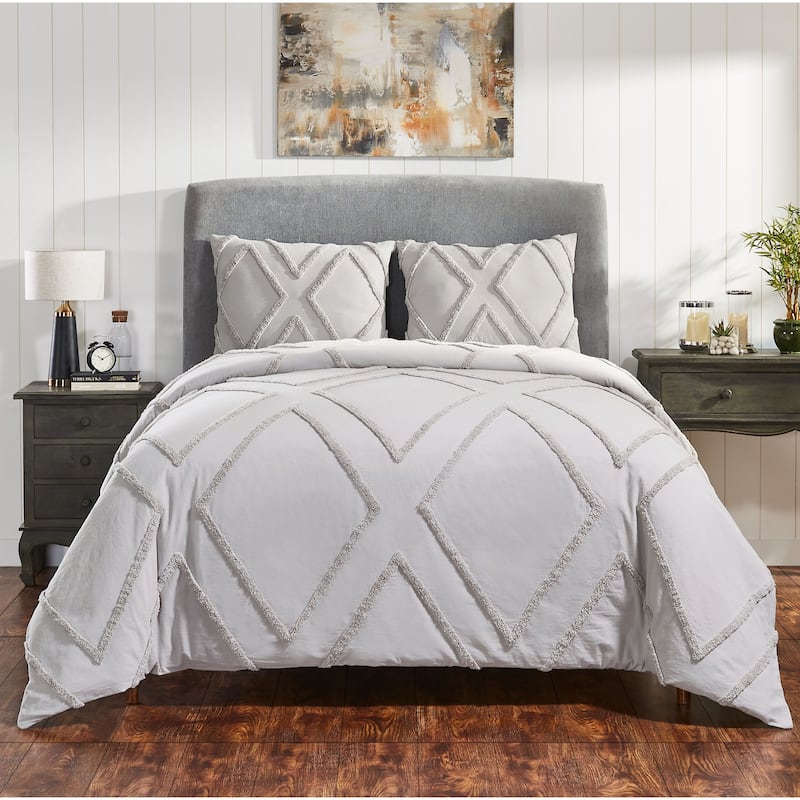 Fabstyles Arizona Chenille 3 Piece Duvet Cover Set - Grey - Queen