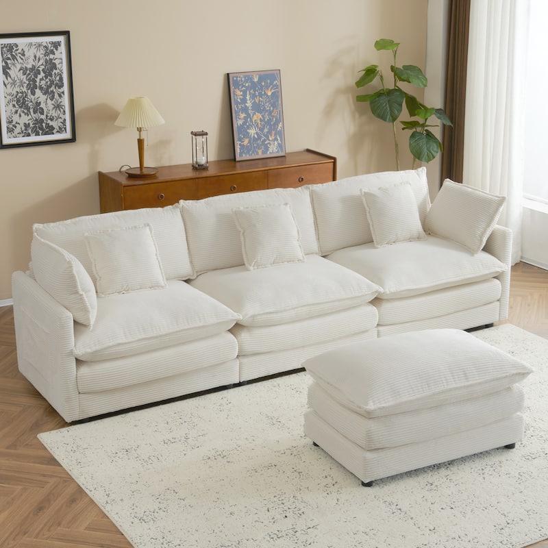L-Shaped Sofa Chenille Convertible Lounge Chaise with Ottoman