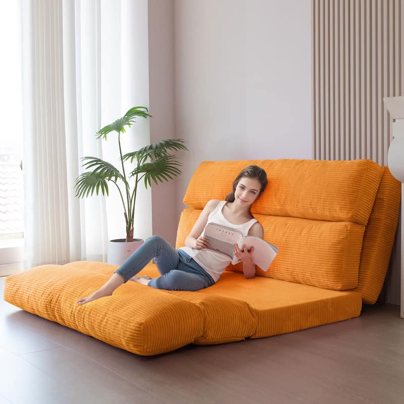 Folding Sofa Bed,Sleeper Sofa Chair Bed Upholstered Sofa Couches - Orange - Small