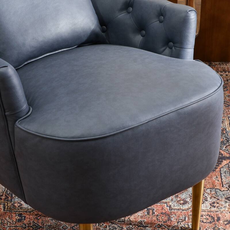 KINWELL Upholstered Tufted Faux Leather Wingback Chair PU Accent Chair